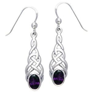 925SS CELTIC KNOTWORK LINEAR AMETHYST DANGLE EARRINGS